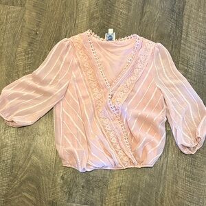 Blue Rain Pink Sheer Blouse with Lace Trim